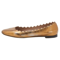 Chloe Gold Leder Lauren Ballettschuhe mit Wellenschliff Größe 36,5