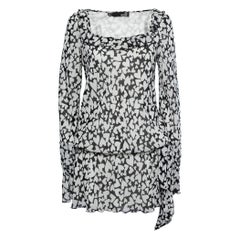 Love Moschino Monochrome heart Printed Chiffon Tie Detail Mini Dress M
