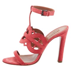 Alaia Rosa Wildleder Cut Out Sandalen mit offener Zehe Größe 38,5