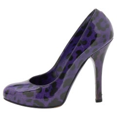 Dolce & Gabbana Purple/Black Leopard Print Patent Leather Platform Pumps Size 37