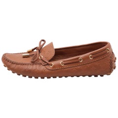 Louis Vuitton Brown Monogram Empreinte Leather Gloria Loafers Size 36