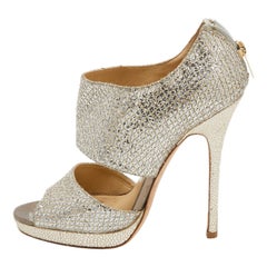Jimmy Choo Metallic Silver Glitter Private Platform Sandals Size 37