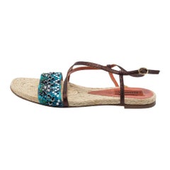Flache Sandalen von Missoni aus Stoff und Leder mit Kristallverzierung und Knöchelriemen Größe 35