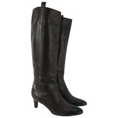 Chanel Tall Brown and Black Leather Boots 