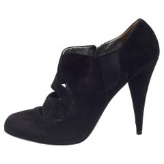 Miu Miu Black Suede and Stretch Fabric Cut-Out Booties Size 40