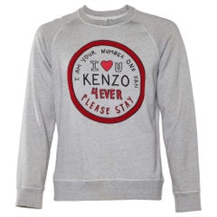 Kenzo Grey Cotton Knit I Love U Embroidered Sweatshirt M
