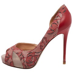 Valentino Two Tone Lace  Mesh and Leather Peep Toe D'orsay Pumps Size 36.5