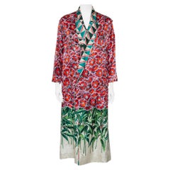 Gucci Multicolor Printed Silk Open Front Coat L