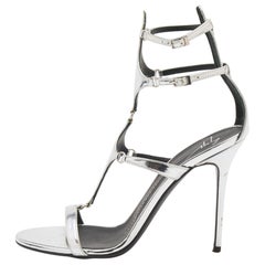Giuseppe Zanotti Silver Patent Leather Strappy Gladiator Sandals Size 37.5