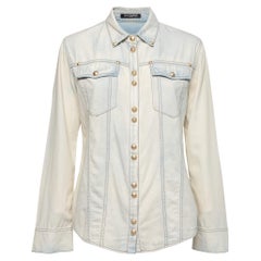 Balmain Bleached Blue Denim Long Sleeve Button Front Shirt M