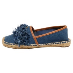 Tory Burch Blue Denim Shaw Espadrilles Flats Size 36.5