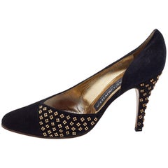 René Caovilla Black Suede Embellished D'Orsay Pumps Size 38