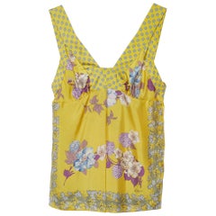 Etro Yellow Floral Print Silk Sleeveless Blouse L