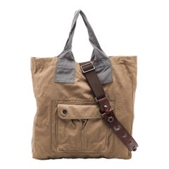 Tote shopper in tessuto beige/grigio di Lanvin