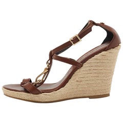 Burberry Brown Leather Wedge Sandals Size 41