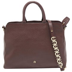 Aigner Dark Brown Leather Embellished Satchel