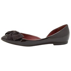 Bottega Veneta Brown Patent Leather Bow D'orsay Ballet Flats Size 36.5