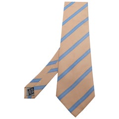 Valentino Beige & Blue Diagonal Striped Silk Vintage Tie
