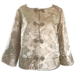 1960s Dynasty Beige Silk Flower Asian Gorgeous Vintage 60s Swing Jacket 9
