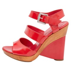 Gianvito Rossi Red Leather Wedge Strappy Sandals Size 37.5