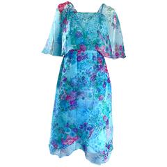 Beautiful 1970s Jane Andres for Gumps Chiffon Vintage 70s Boho Chic Dress 3