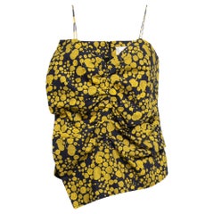 Victoria Victoria Beckham Blau Bedrucktes Asymmetrisches Top aus Baumwolle mit Rüschen M