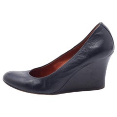 Lanvin Black Leather Wedge Pumps Size 37.5
