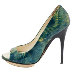 Giuseppe Zanotti Green Printed Patent Leather Peep Toe Pumps Size 36