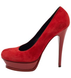 Saint Laurent Red Suede Platform Pumps Size 40.5