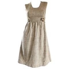 1960s Lord & Taylor Khaki Tan Linen Vintage 60s A - Line Mod Babydoll Dress