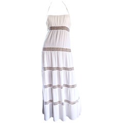 Michael Kors Collection White and Nude Silk + Lace Boho Halter Maxi Dress / Gown