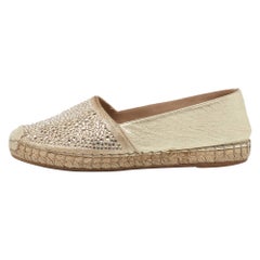Le Silla Metallic Gold Leather Crystal Embellishments Espadrilles Flats Size 36