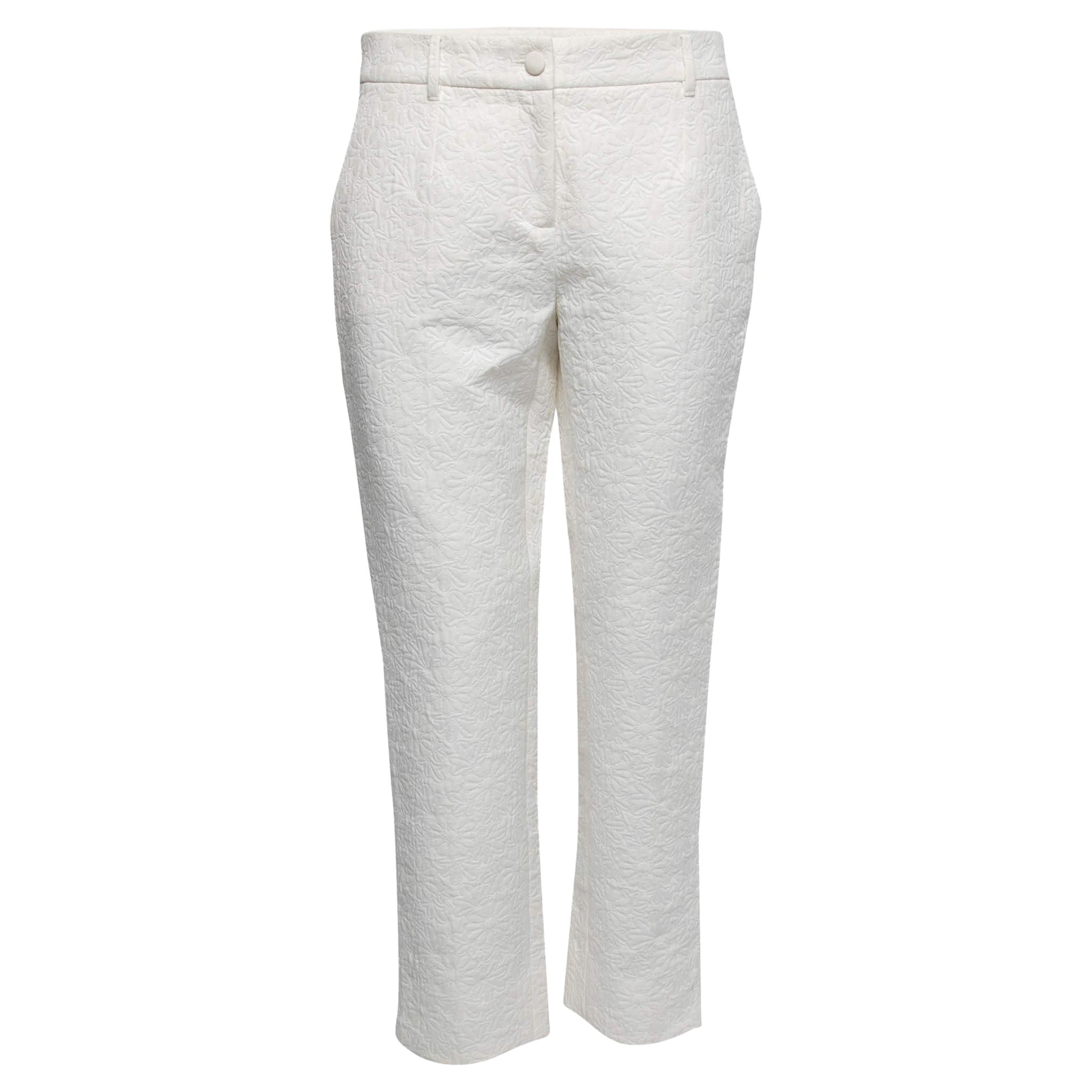 Dolce & Gabbana Weiße spitz zulaufende Jacquard-Hose mit Blumenmuster, M