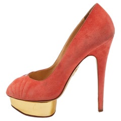 Charlotte Olympia Coral Pink Suede Peep Toe Platform Pumps Size 41