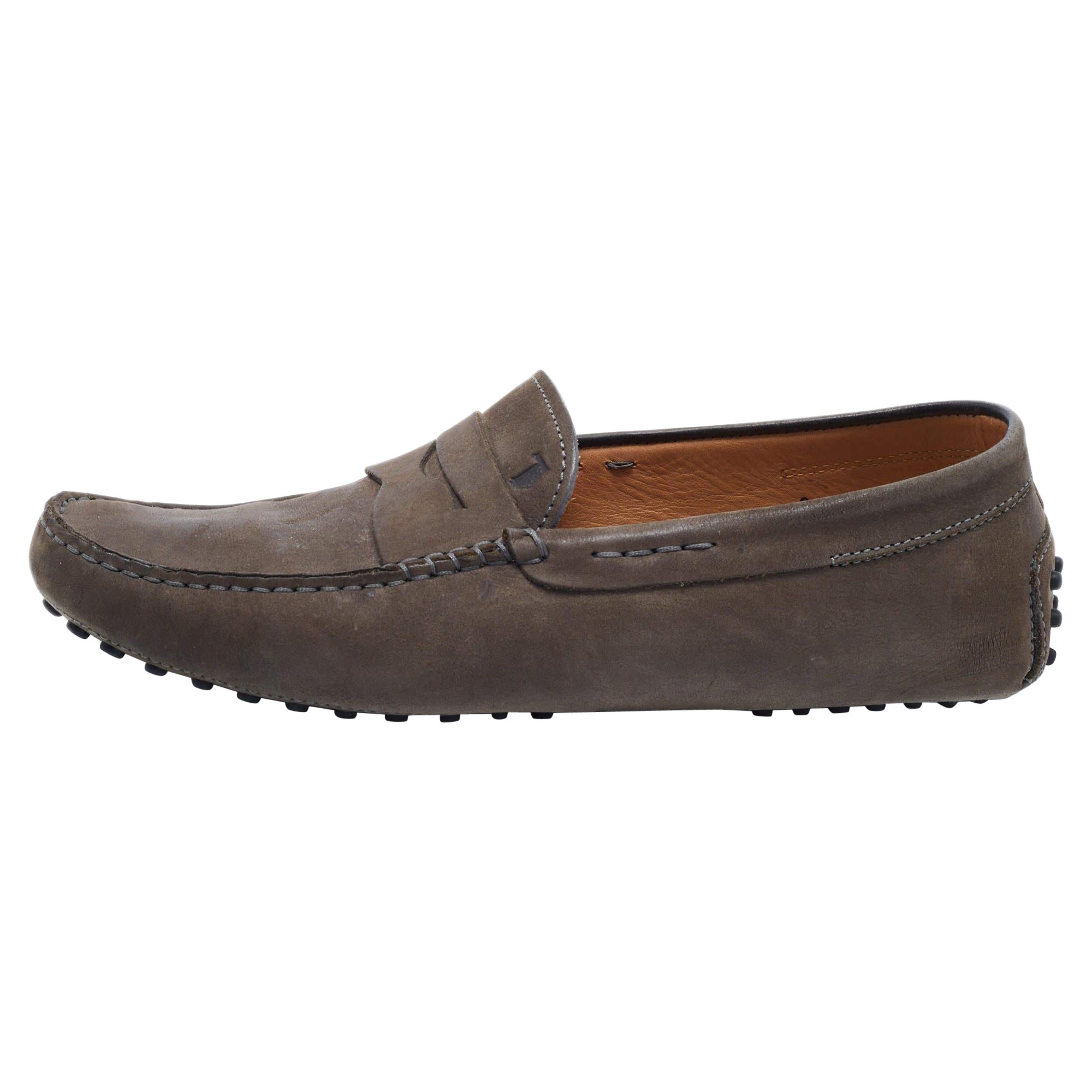 Tod's Dark Grey Nubuck Leather Gommini Loafers Size 42 For Sale