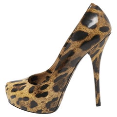 Dolce & Gabbana Two Tone Leopard Print Coated Canvas Platform Pumps Size 39.5