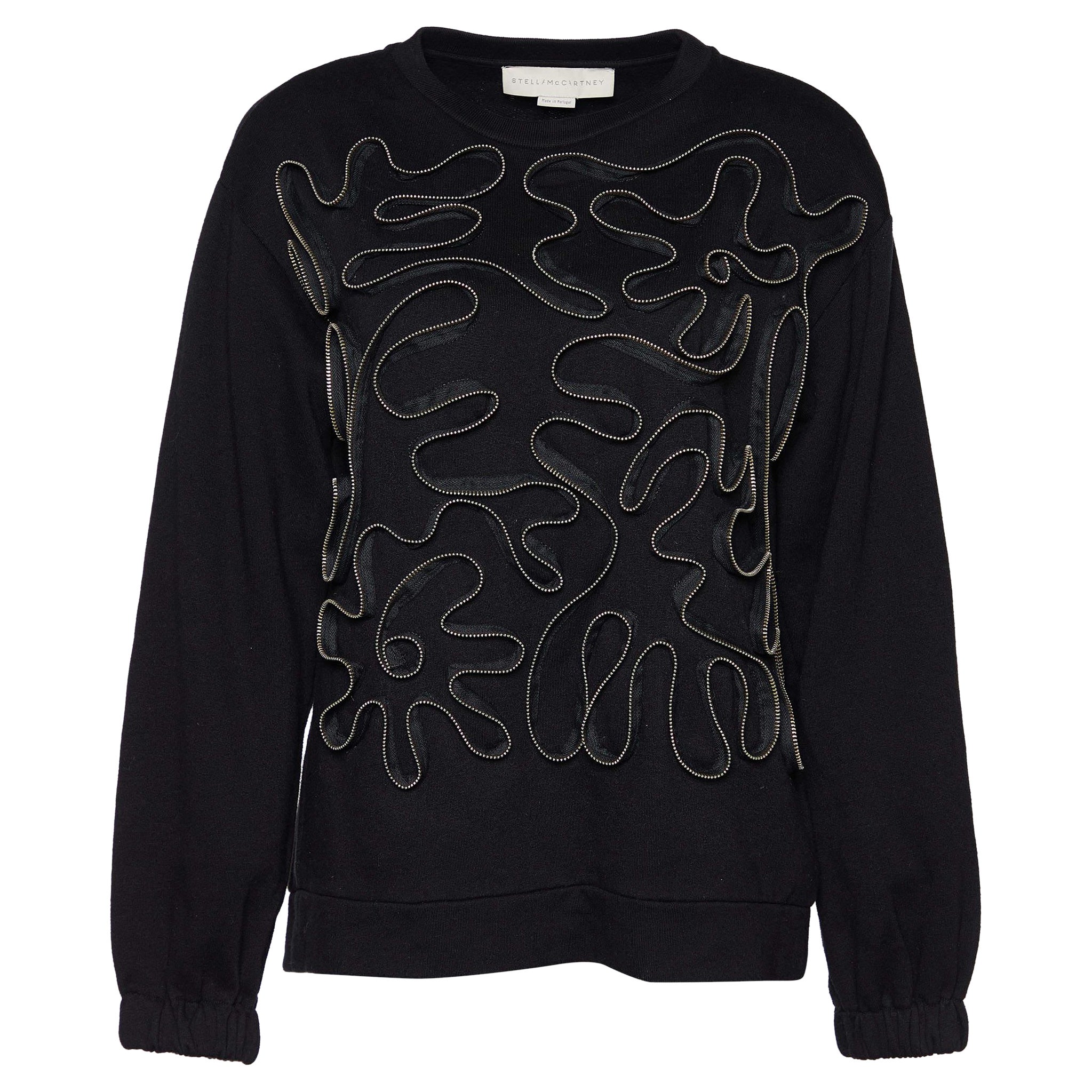 Stella McCartney Black Zipper Squiggle Cotton Knit Sweatshirt XS For Sale