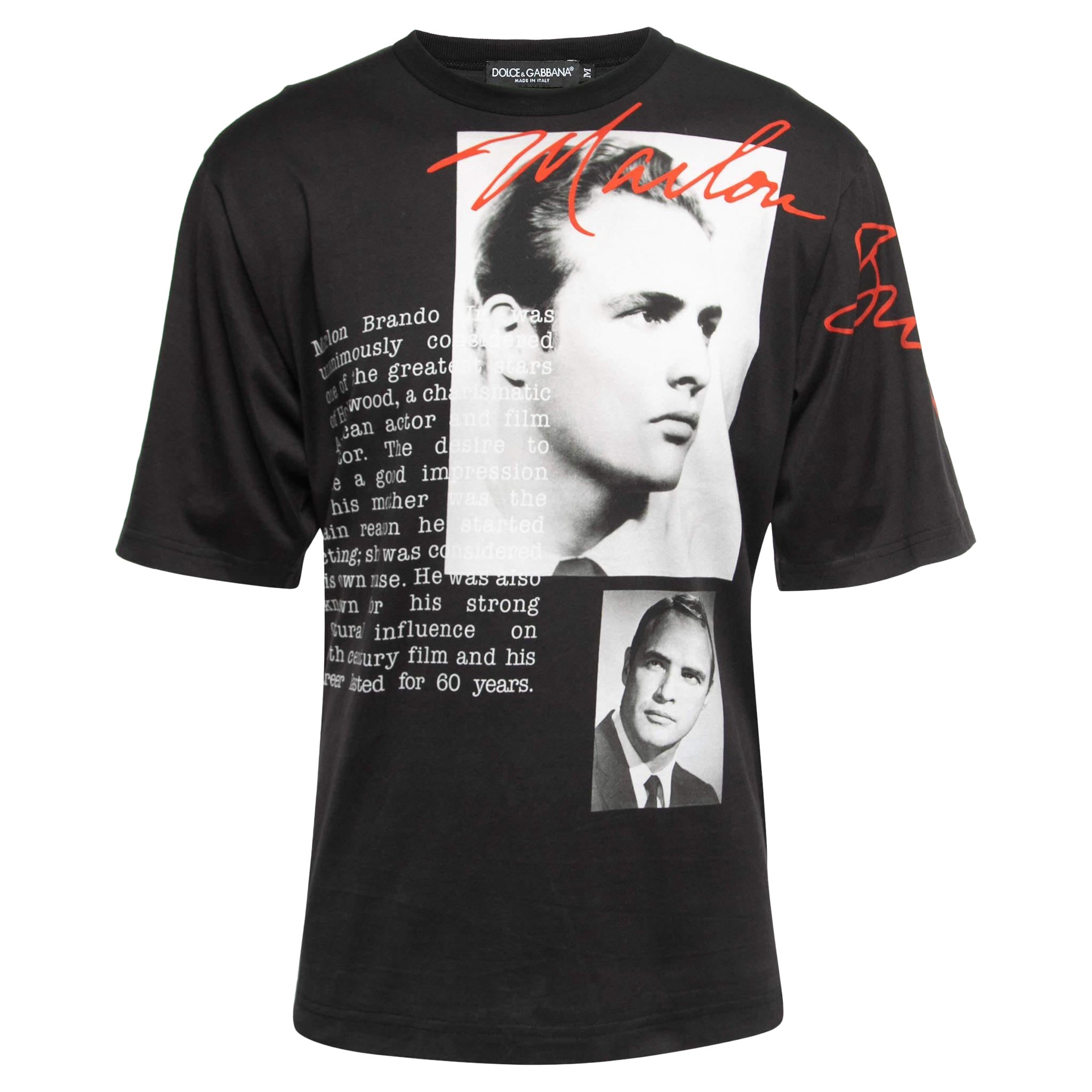 Dolce & Gabbana Black Printed Cotton Short Sleeve T-Shirt M For Sale