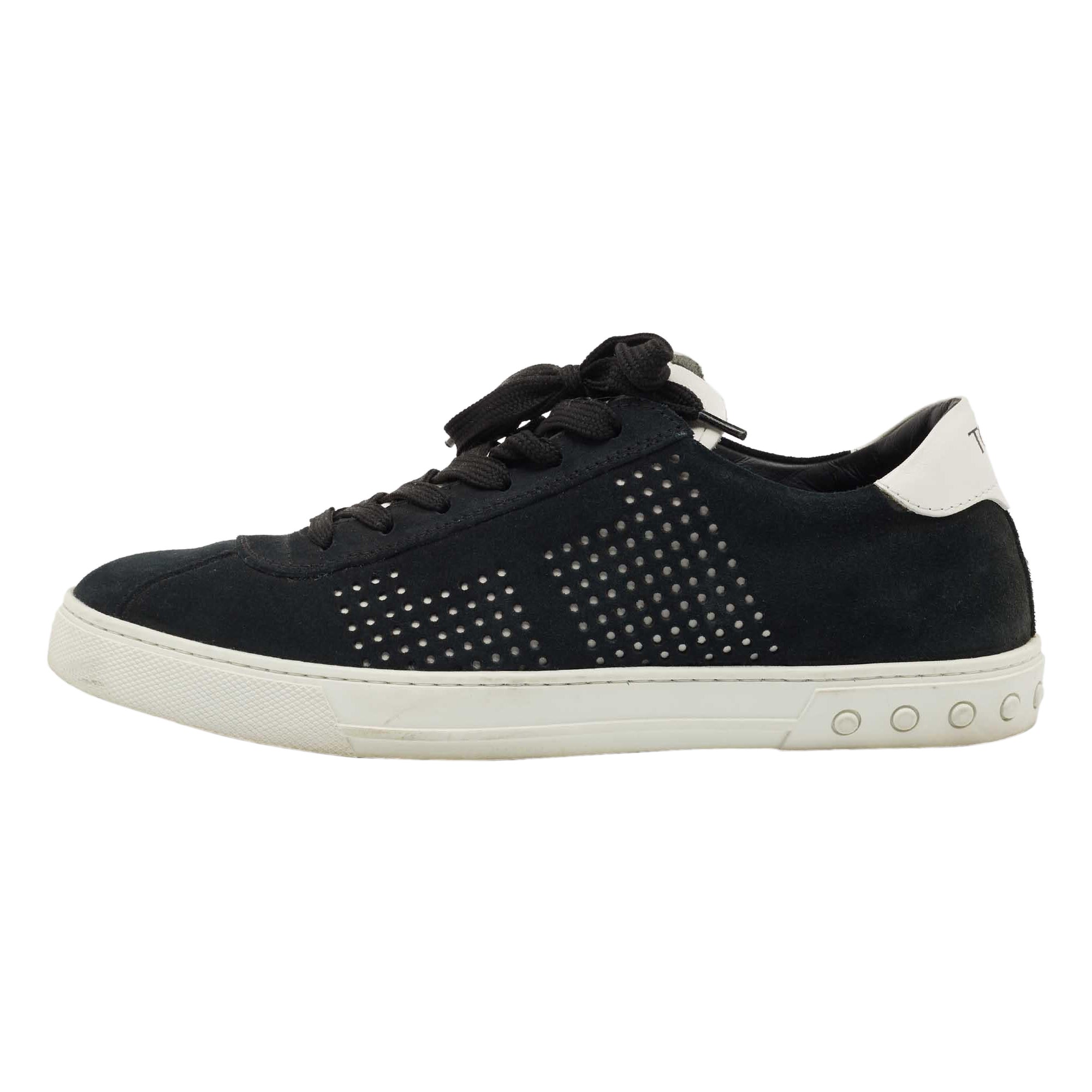 Tods Navy Blue/White Suede and Leather Low Top Sneakers Size 41.5 For Sale