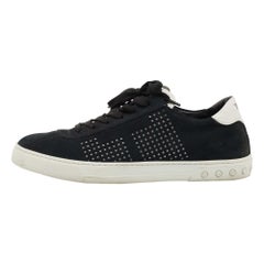 Tods Marineblaue/Weiße Low Top-Sneakers aus Wildleder und Leder Größe 41,5