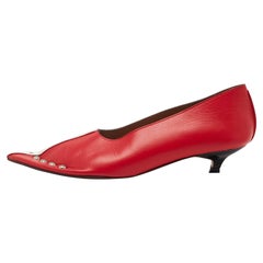 Marni Red/ White Leather Pointed Toe Pumps Size 35.5