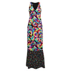 Boutique Moschino Black Multicolor Floral Print Crepe Maxi Dress S