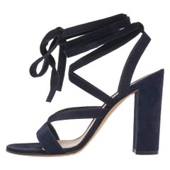 Gianvito Rossi Navy Blue Suede Ankle Wrap Sandals Size 40