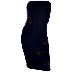 1990s Gianni Versace Couture Black + Red Strapless Beaded Bodycon Vintage Dress 6