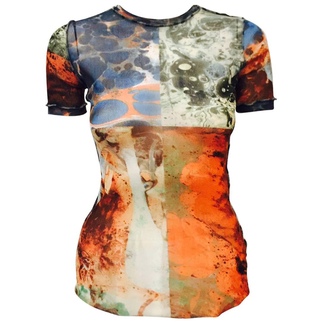 Jean Paul Gaultier Maille Femme Stretch Abstract Print Short Sleeve Top