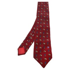 Celine Vintage Burgundy Horse and Badge Print Silk Tie