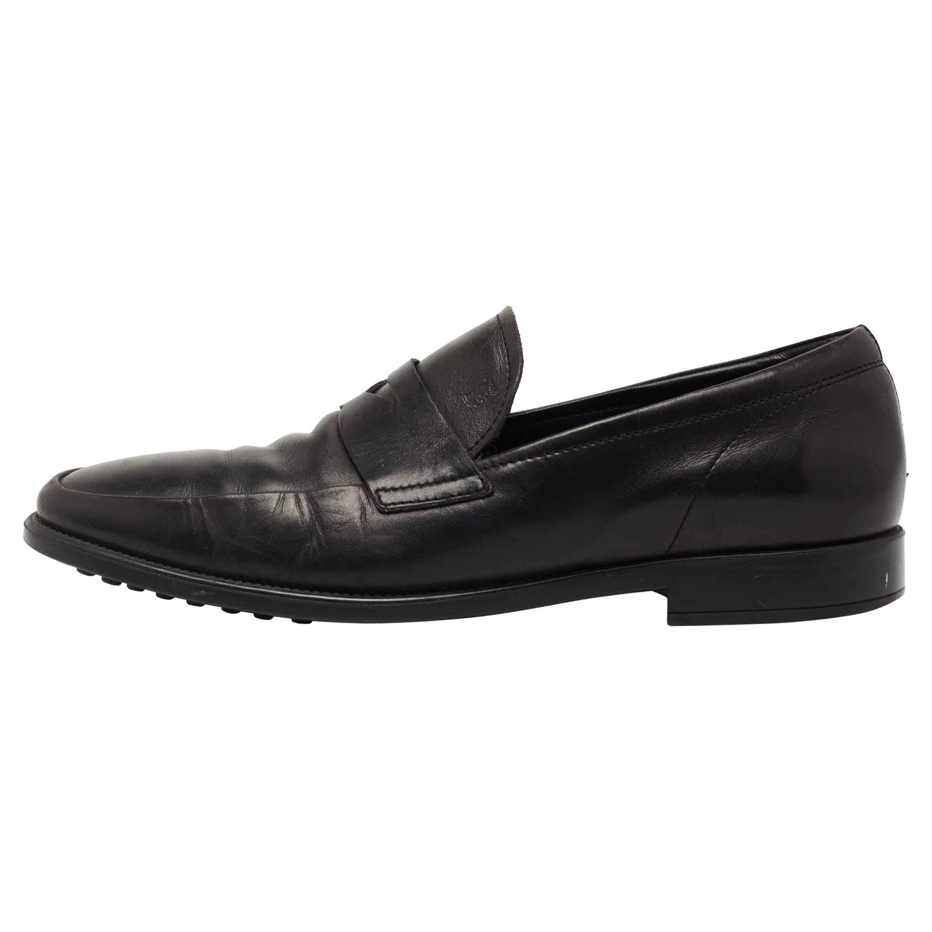 Tod's Black Leather Penny Slip On Loafers Size 39.5 For Sale