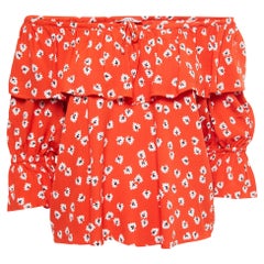 Ganni Top à volants en crêpe imprimé floral orange S
