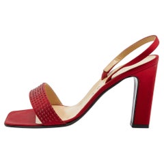 Celine Red Satin Crystal Embellished Slingback Sandals Size 37