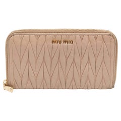 Miu Miu Beige Matelassé Leather Zip Around Wallet